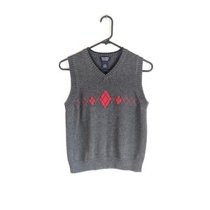 Early 2000s Grey Argyle Chest Grunge/Academia V Neck Knit Sweater Tank/Vest